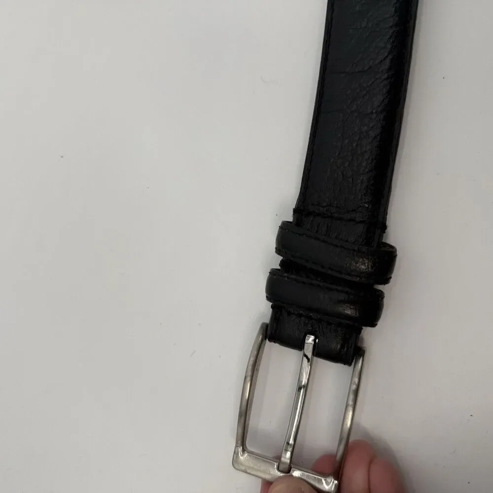 Unbranded Black Leather Mens Classic Belt Size 44 Silver Tone